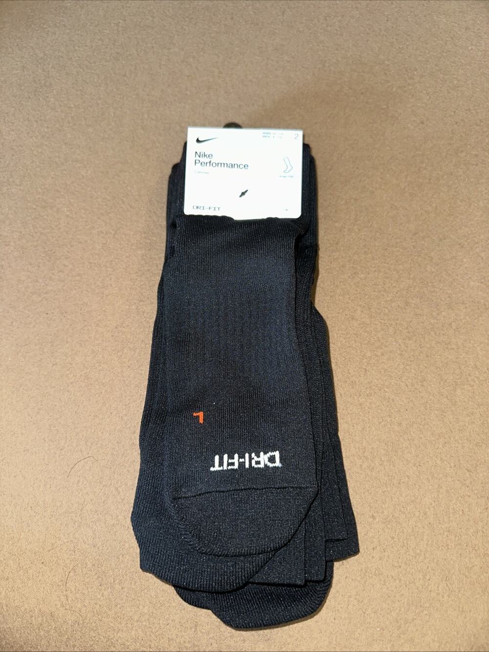 Nike Mens Performance DJ9737-010 knee high Socks 2 Pair size L Black
